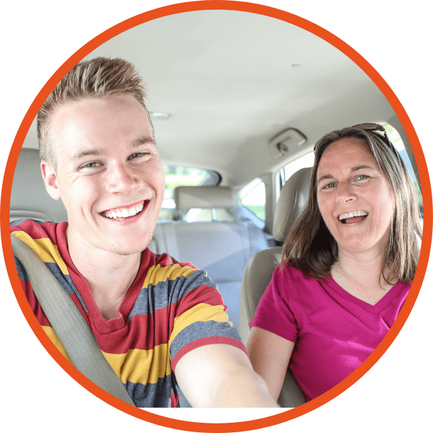 mother and son in car